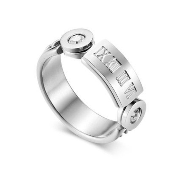CZ Chain Roman Numeric Band 18K Rose Ring - Picture 6 of 8